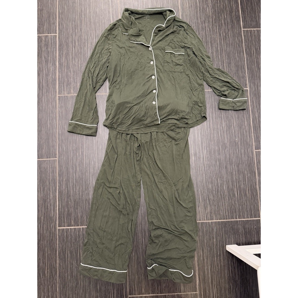 Cozy Earth Olive Bamboo Stretch-Knit Long Sleeve Pajama Set Sz M Holiday